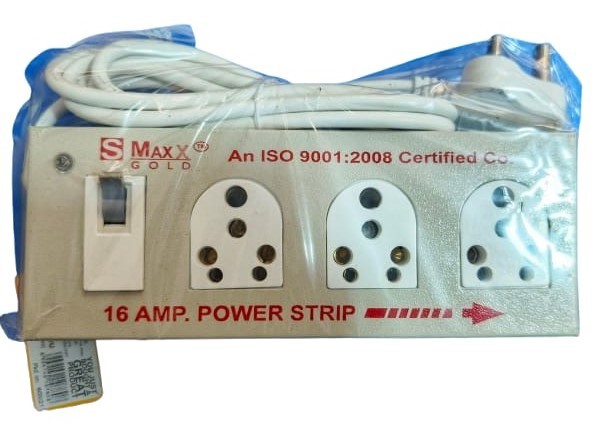 S MAXX 1 MCB WITH 3 SOCKET POWER STRIP (16Amp with MCB Metal)