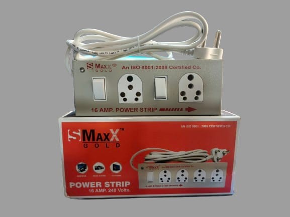 S MAX GOLD POWER STRIPS - 2 SWITCH + 2 SOCKET ( 16Amp -METAL )